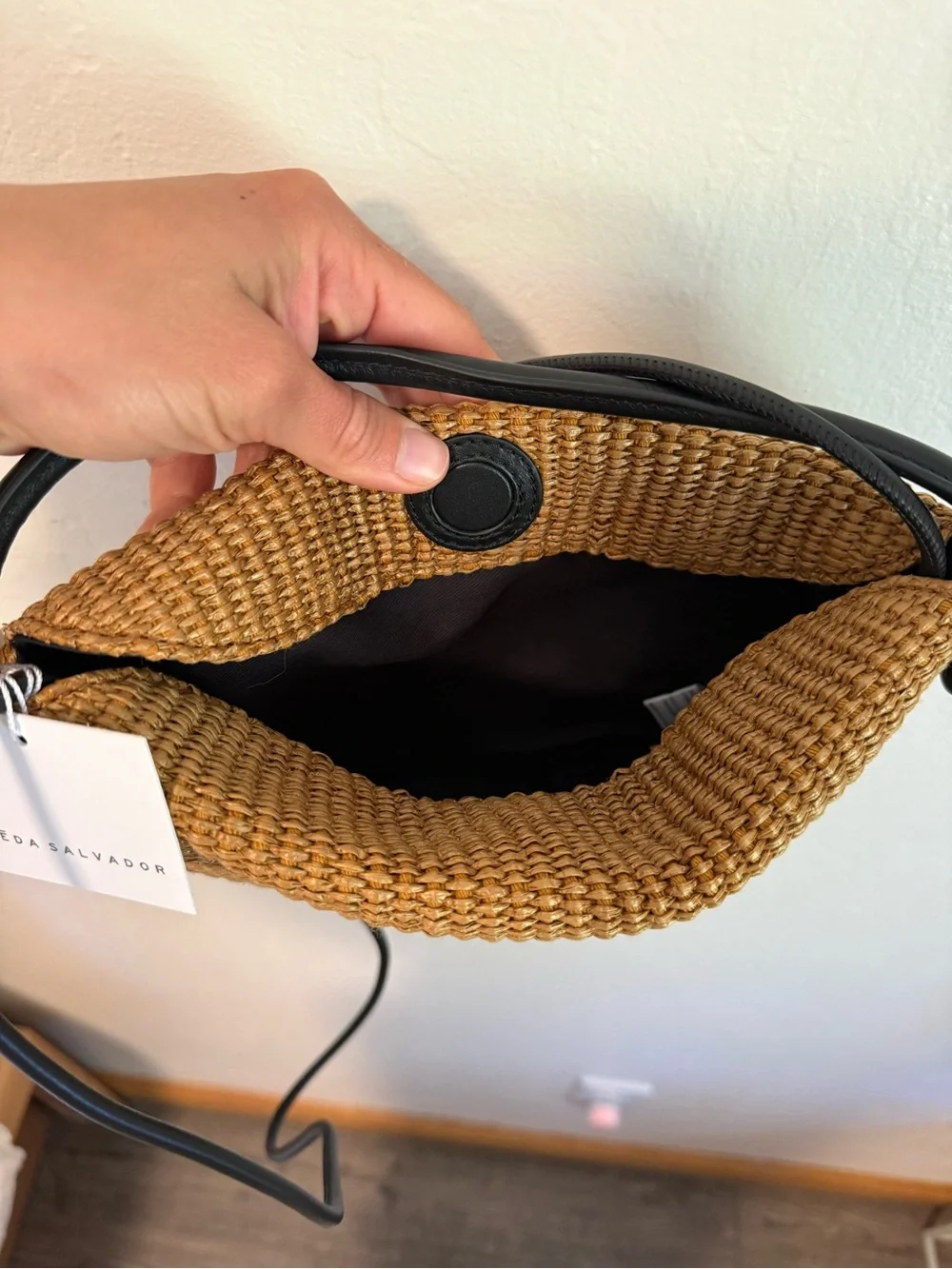 Freda Salvador Elis Mini Crescent Bag in Biscuit Raffia - Picture 4 of 5
